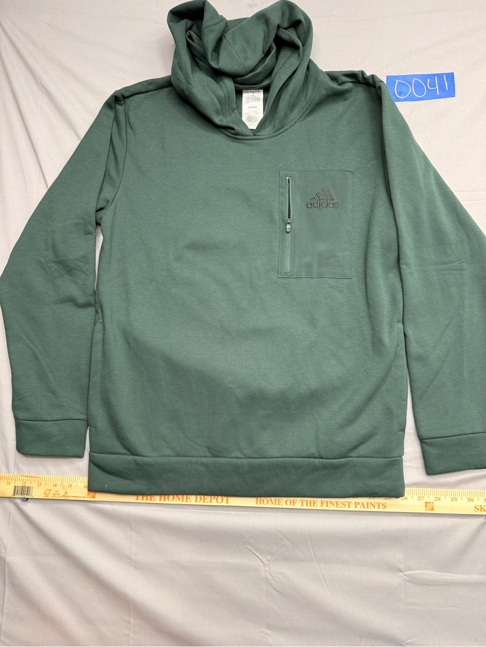 adidas Men's Dark Green Pullover Hoodie with Zip Chest Pocket